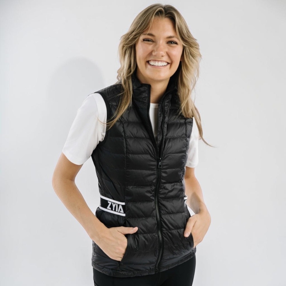 Zyia Active Black Alpine Down Puffer Vest Women's L Full Zip Quilted Lightweight